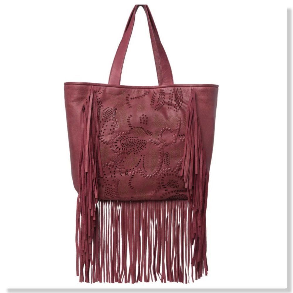 Frye Vivian Leather Fringe Tote Bag in Brick - NEW